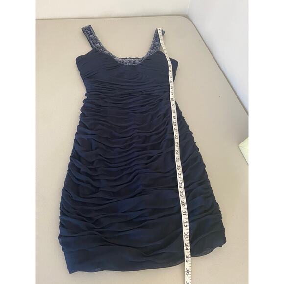 Vintage Cache Y2K Navy Beaded Scoop Neck Chiffon Bodycon Mini Dress 6 - Picture 8 of 9